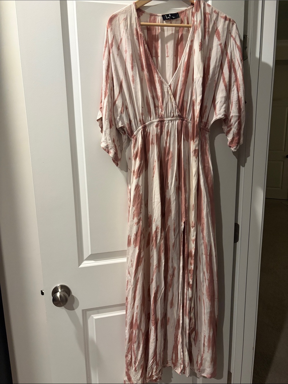 Lulu's Blush and Cream Tie-Dye V-Neck Maxi Dress